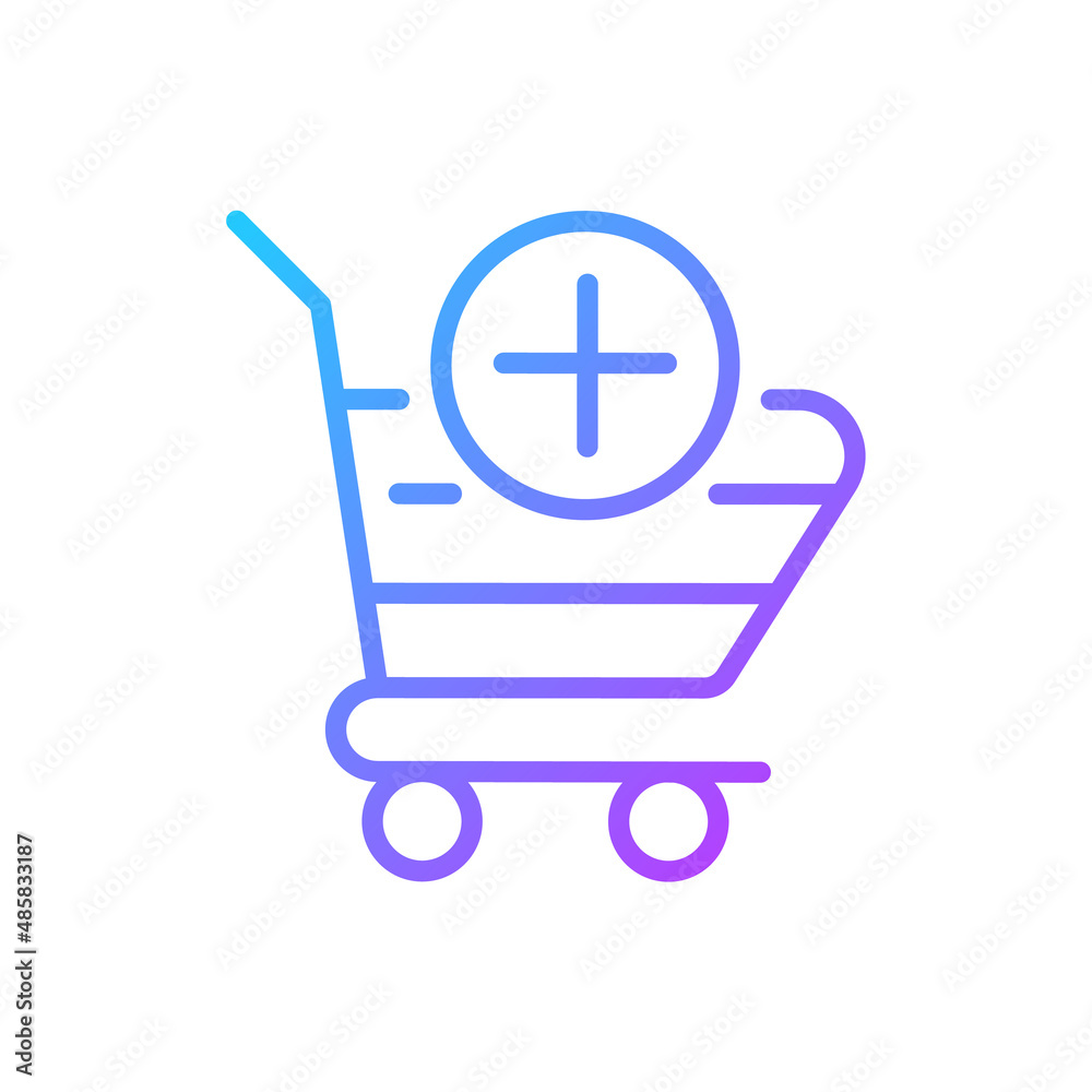Shopping cart gradient linear vector icon. Selected items in basket. Website interface. Online shopping. Thin line color symbol. Modern style pictogram. Vector isolated outline drawing