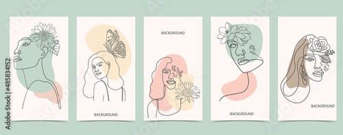 Color design background for social media with woman,flower, leaf,shape