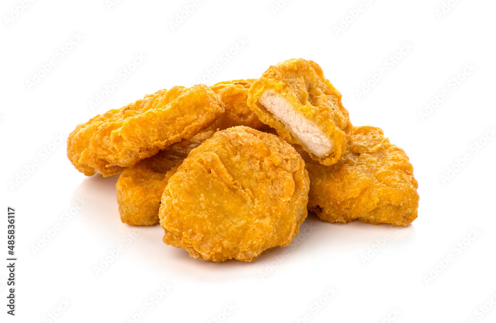 Fried chicken nuggets isolated on white background Fried chicken nuggets isolated on white background