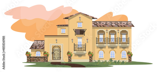 Illustration with a mediterranean style house.