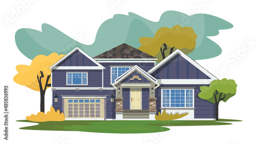 Illustration with American style house. Western architecture.