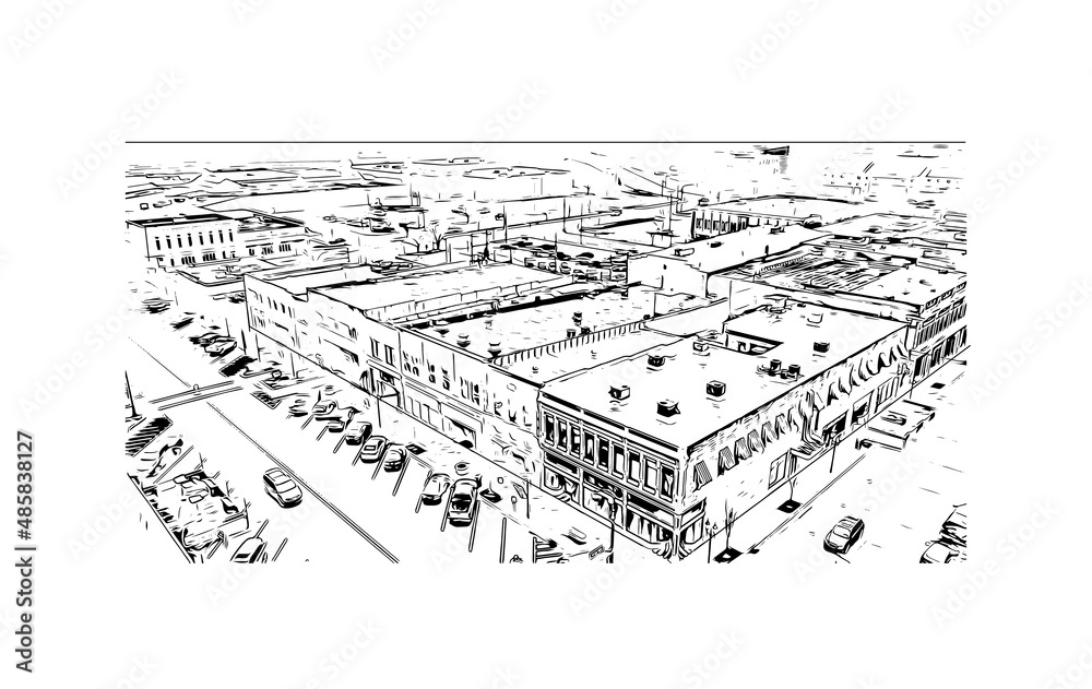 Building view with landmark of Manhattan is the most densely populated place in New York City. Hand drawn sketch illustration in vector. Building view with landmark of Manhattan is the most densely populated place in New York City. Hand drawn sketch illustration in vector.