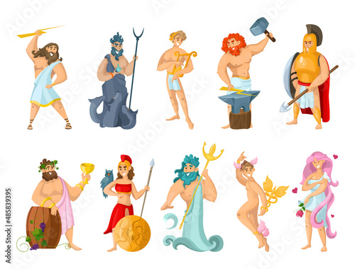 Collection of illustrations with Greek gods. Mythological characters.