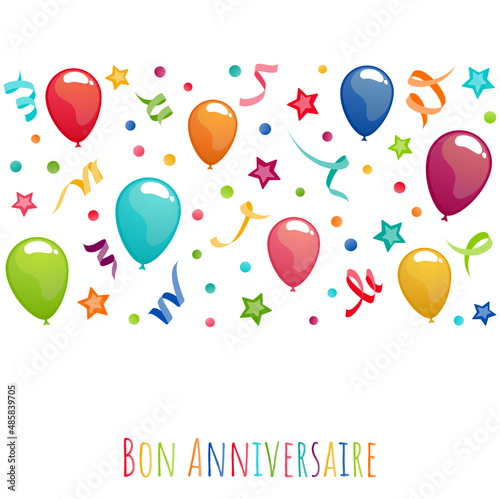 birthday greetings banner with balloons, confetti and streamers