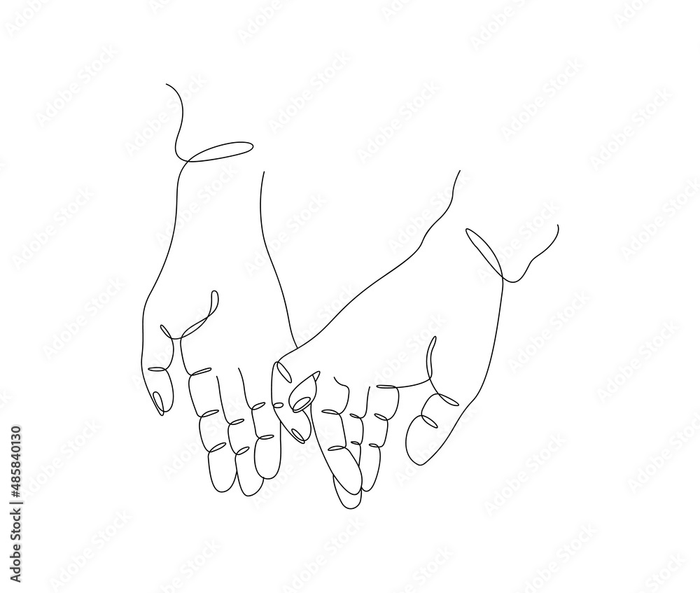 One continuous Valentine single drawing line art doodle couple hands love, boy and girl, man and woman, husband and wife. Isolated image hand drawn contour on white. concept of family happiness One continuous Valentine single drawing line art doodle couple hands love, boy and girl, man and woman, husband and wife. Isolated image hand drawn contour on white. concept of family happiness