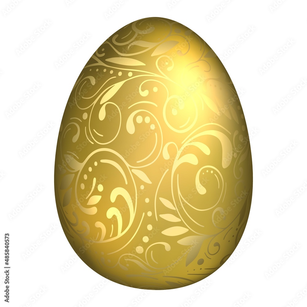 Decorative hand drawn golden egg with golden leaves. Abstract ornament vector illustration for Happy Easter holiday isolated on white background Decorative hand drawn golden egg with golden leaves. Abstract ornament vector illustration for Happy Easter holiday isolated on white background