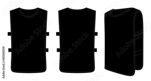 Blank Black Soccer Football Training Vest Template on White Background.Front, Back and Side View.Vector File
