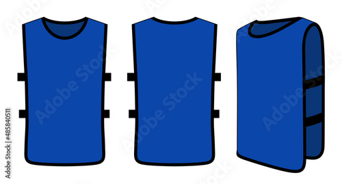 Blank Blue Soccer Football Training Vest Template on White Background. Front, Back, and Side Views, Vector File