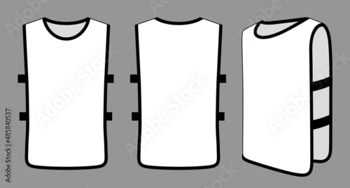 Blank White Soccer Football Training Vest Template on Gray Background. Front, Back and Side Views, Vector File.