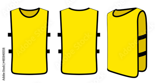 Blank Yellow Soccer Football Training Vest Template on White Background. Front, Back and Side Views, Vector File photo