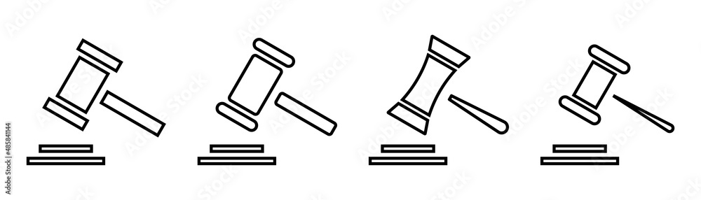 Gavel icon set. Hammer symbol in outline. Gavel icon in vector. Judgement sign. Auction symbol. Gavel vector illustration. Bid symbol in line Gavel icon set. Hammer symbol in outline. Gavel icon in vector. Judgement sign. Auction symbol. Gavel vector illustration. Bid symbol in line