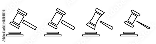 Gavel icon set. Hammer symbol in outline. Gavel icon in vector. Judgement sign. Auction symbol. Gavel vector illustration. Bid symbol in line