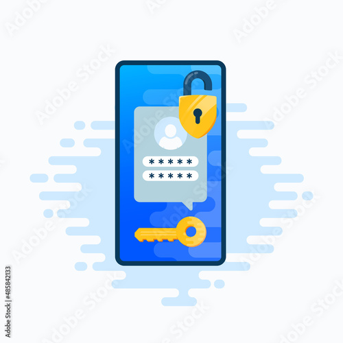 Two factor autentication security smartphone sms illustration. Login confirmation notification with password code message. Mobile phone app account shield lock and key icons Isolated