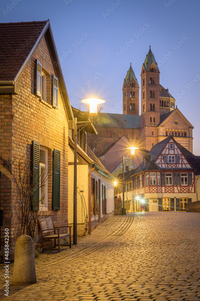 Oldt Town of Speyer with view of the Cathedral at Dusk, Germany