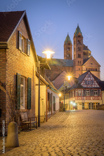 Obraz na płótnie Oldt Town of Speyer with view of the Cathedral at Dusk, Germany w salonie