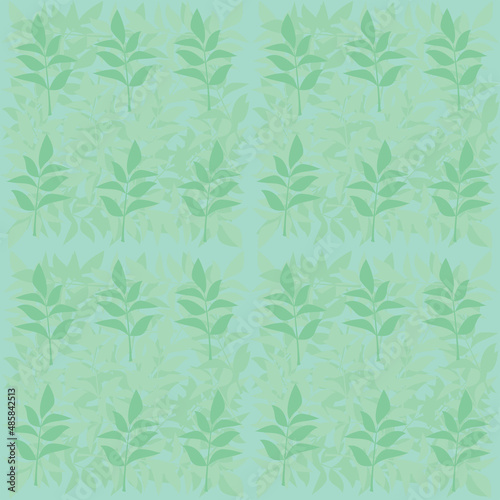 Pattern of green leaves on a pastel background.