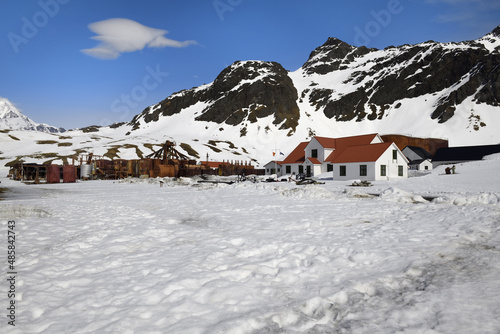 Former Grytviken whaling station under snow, King Edward Cove, South Georgia, South Georgia and the Sandwich Islands, Antarctica © Gabrielle