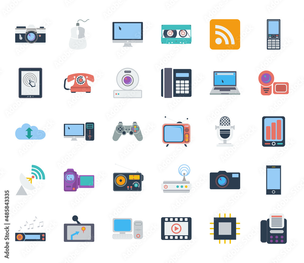 Devices icons set. Flat related icons set for web and mobile applications. It can be used as logo, pictogram, icon, infographic element