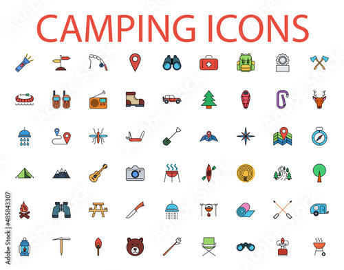 Camping icons set. Flat related icon set for web and mobile applications. It can be used as logo, pictogram, icon, infographic element
