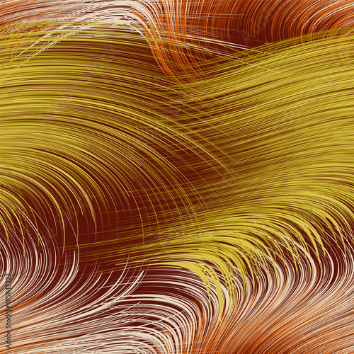 Seamless pattern with grunge stripes curly and semicircle elements in yellow, orange, beige colors on purple background