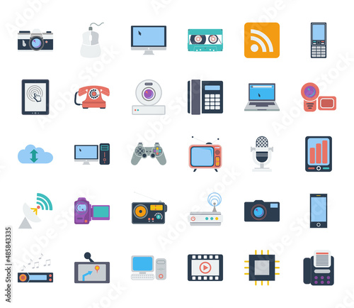 Devices icons set. Flat related icons set for web and mobile applications. It can be used as logo, pictogram, icon, infographic element