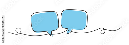 continuous line speech bubbles drawing, single line talk or discussion symbol vector illustration