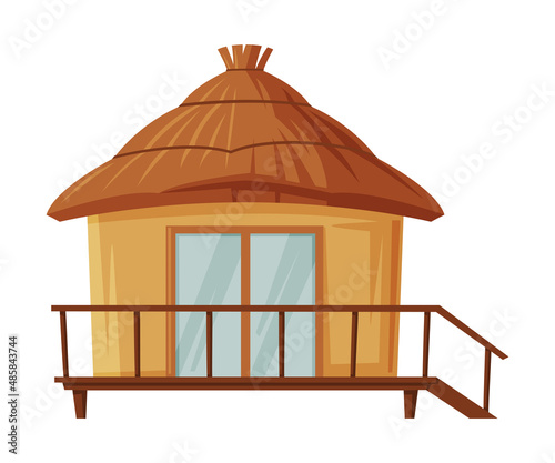 Hut or Cabin with Straw Roof as Bali Traditional Cultural Attribute Vector Illustration