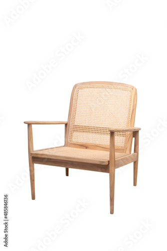 Teak and  rattan armchair isolated on white background