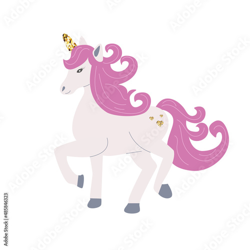 Unicorn with glitter and pink curly mane