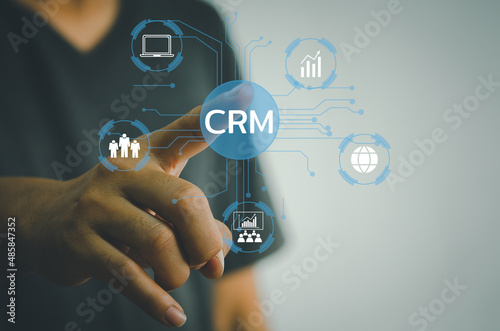 CRM Customer relationship management automation system software business technology on virtual screen concept.