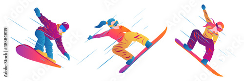 UI design of an abstract man skating on a snowboard on a blue background. Vector graphic illustration	