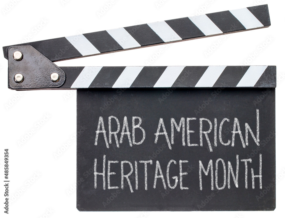 Arab American Heritage Month, white chalk handwriting on a clapboard, reminder of annual monthly event