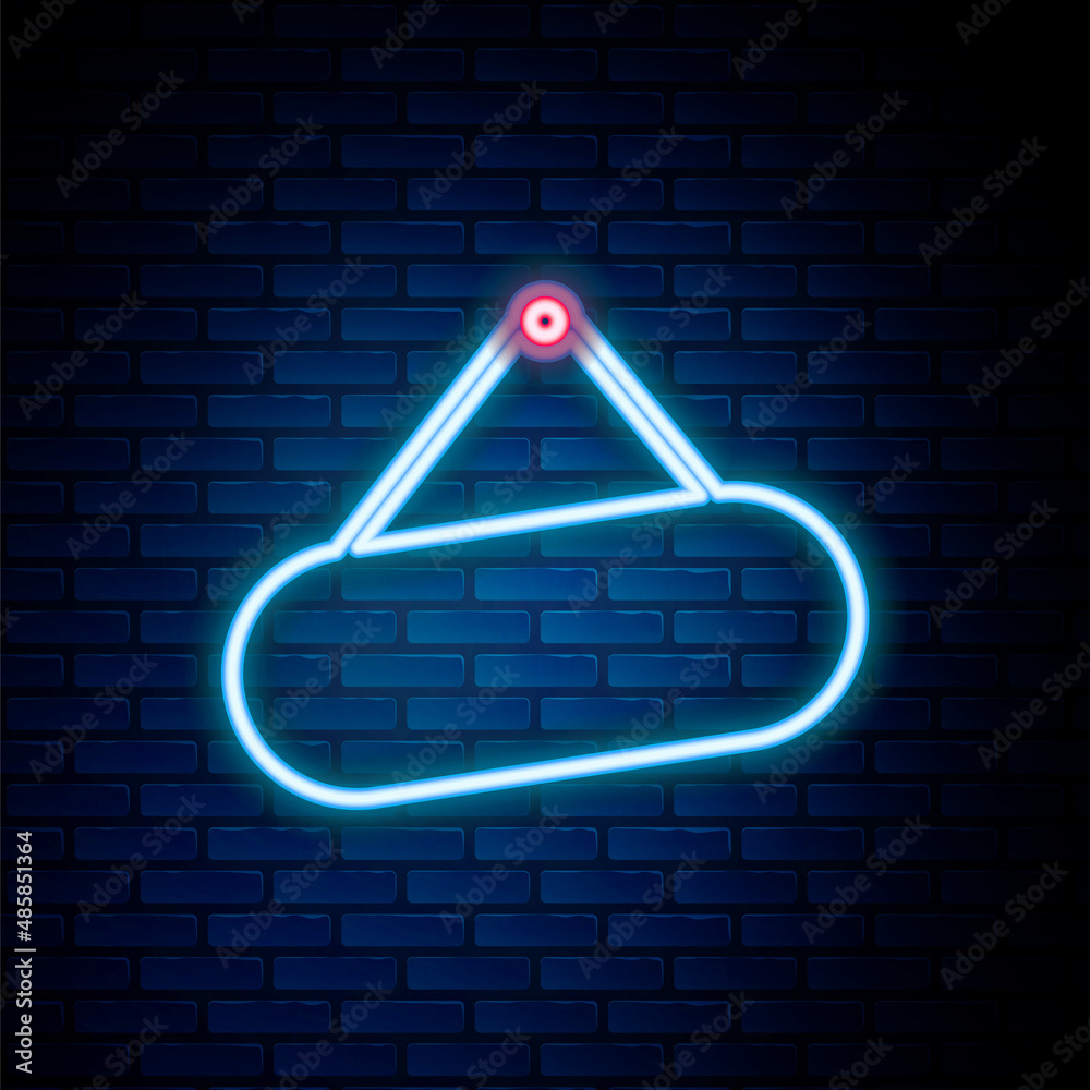Glowing neon line Signboard hanging icon isolated on brick wall background. Suitable for advertisements bar, cafe, pub, restaurant. Colorful outline concept. Vector Glowing neon line Signboard hanging icon isolated on brick wall background. Suitable for advertisements bar, cafe, pub, restaurant. Colorful outline concept. Vector