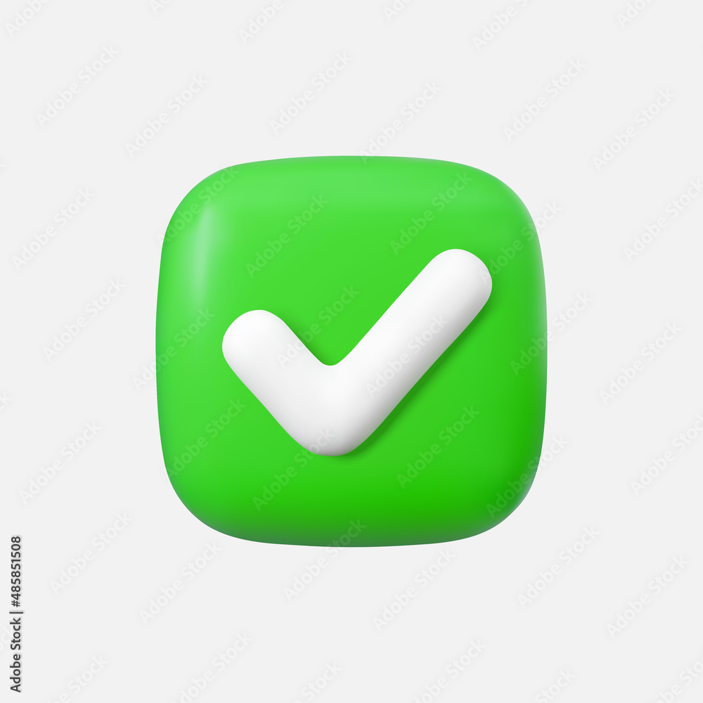 Yes or correct sign 3d vector illustration. Interface button isolated on white. Yes or correct sign 3d vector illustration. Interface button isolated on white.