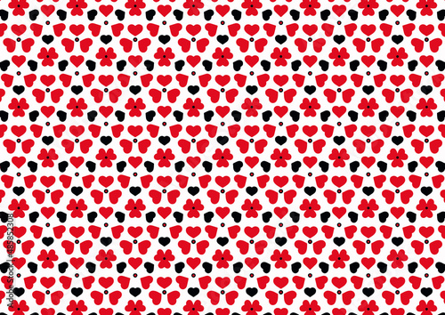 Red and black hearts and flowers pattern.