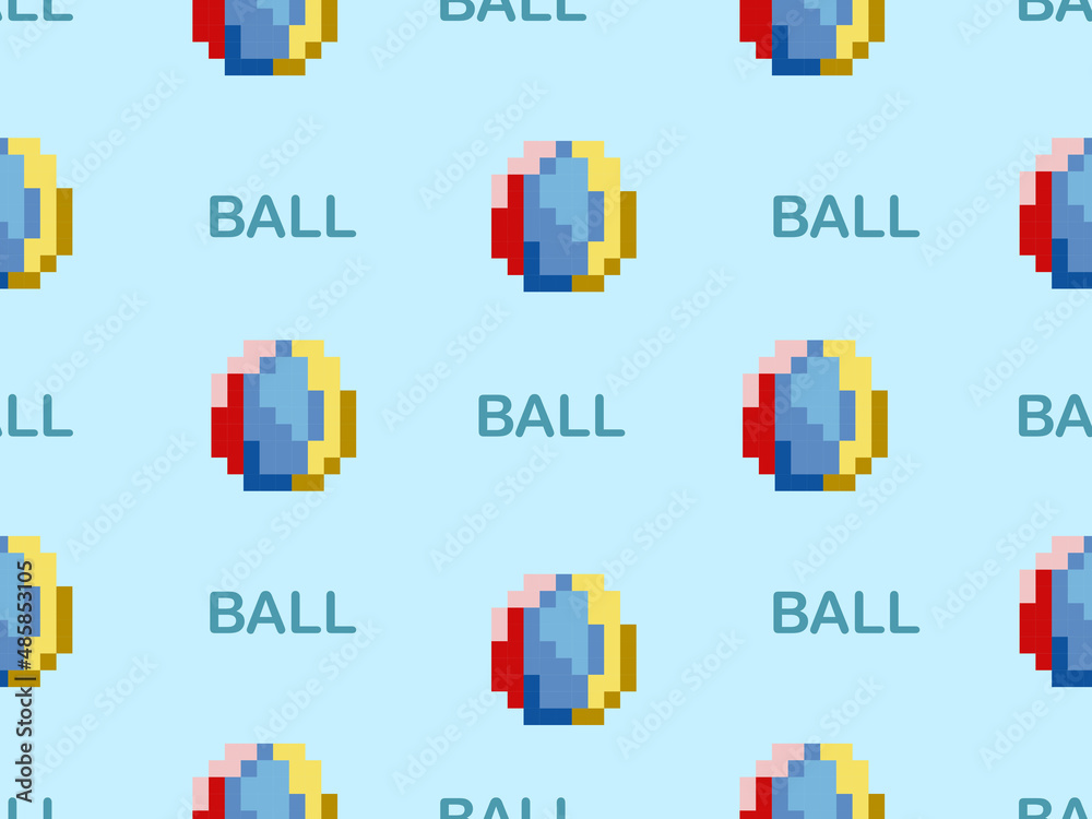 Ball cartoon character seamless pattern on blue background.Pixel style Ball cartoon character seamless pattern on blue background.Pixel style
