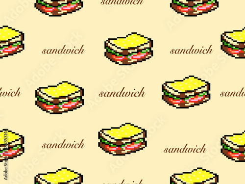 Sandwich cartoon character seamless pattern on yellow background.Pixel style
