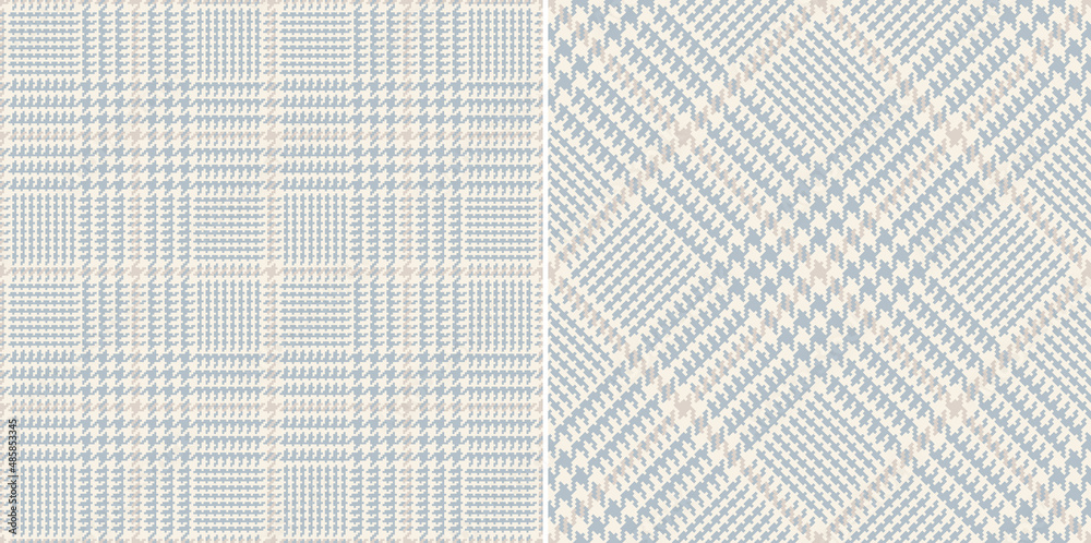 Glen check plaid pattern in soft cashmere blue and beige for spring autumn winter. Seamless pixel textured tartan tweed plaid for dress, scarf, jacket, coat, skirt, other modern fashion textile print. - obrazy, fototapety, plakaty 