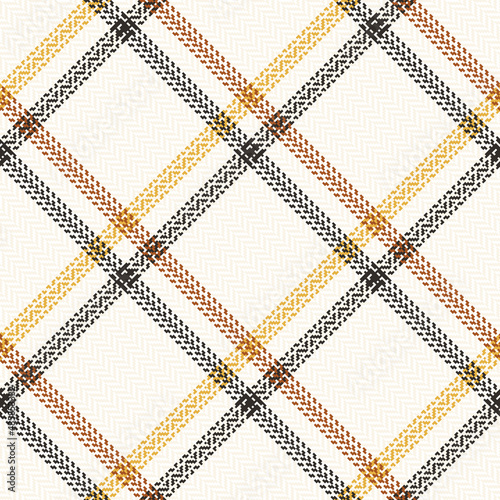 Plaid pattern for autumn winter in cognac brown, gold mustard yellow, beige. Seamless stitched double line diagonal windowpane tartan check for scarf, shirt, skirt, dress, other modern textile design.