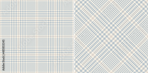 Glen check plaid pattern in soft cashmere blue and beige for spring autumn winter. Seamless pixel textured tartan tweed plaid for dress, scarf, jacket, coat, skirt, other modern fashion textile print. photo