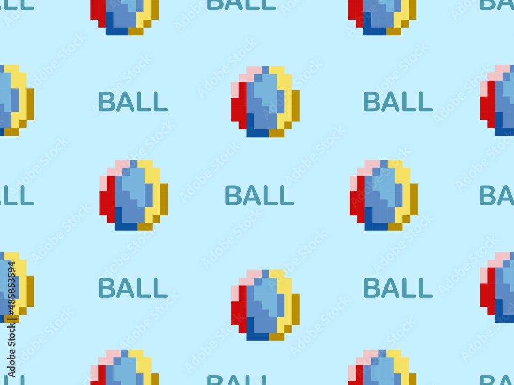 Ball cartoon character seamless pattern on blue background.Pixel style
