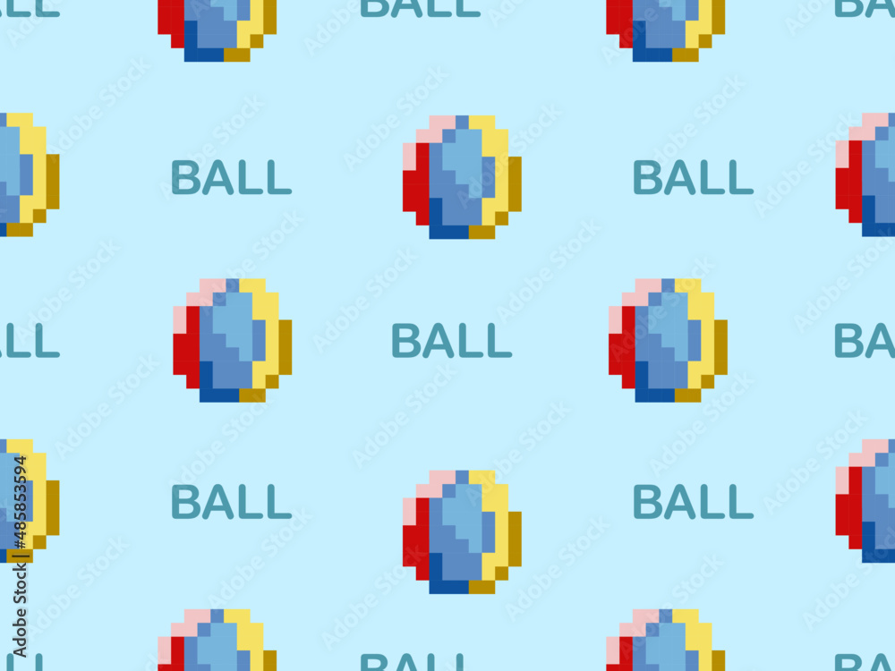 Ball cartoon character seamless pattern on blue background.Pixel style Ball cartoon character seamless pattern on blue background.Pixel style