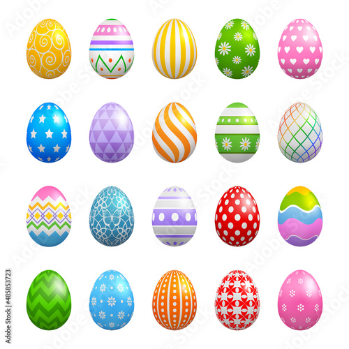 Set of colorful easter eggs with different colors and decorations