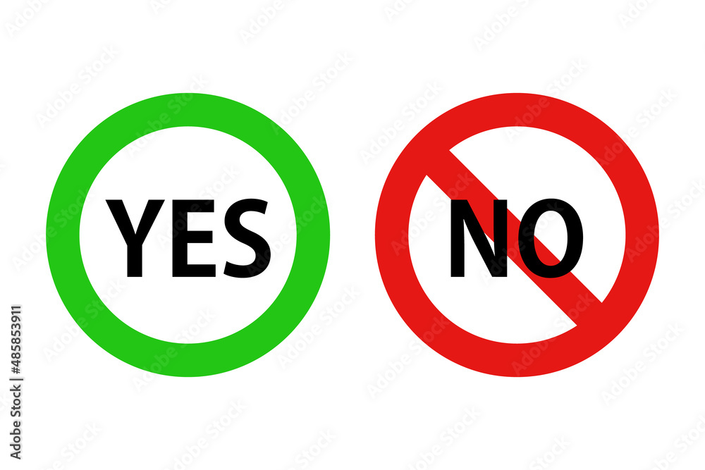 A set of YES icons for correct answers and NO icons for incorrect answers. Vectors.