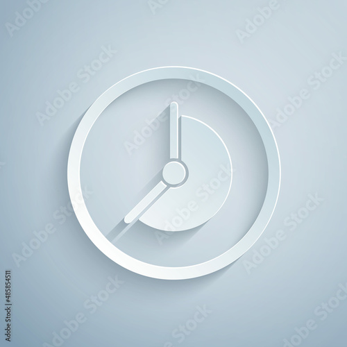 Paper cut Clock icon isolated on grey background. Time symbol. Paper art style. Vector