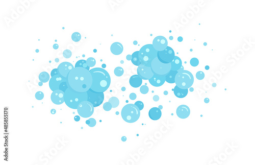 Blue bubble vector soap background, foam border, abstract suds pattern. Transparent effervescent air bubbles stream. Cartoon soda pop. Fizzy drinks. Carbonated illustration