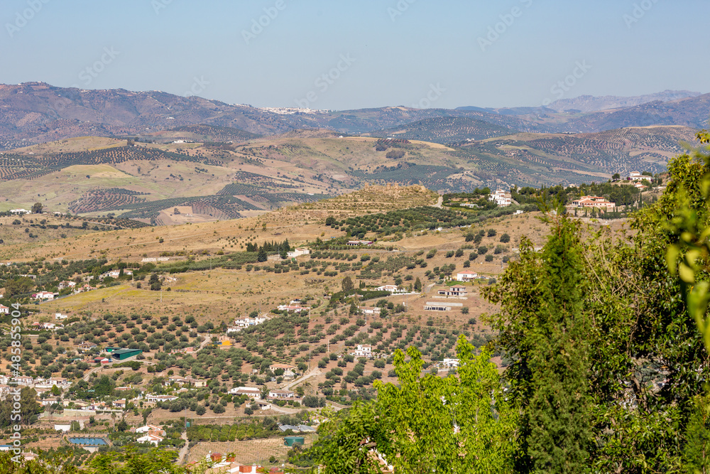 Valley and mountains view. Travel photograph, wonderful sunny spring day, Alcaucin, Malaga, Andalusia, Spain