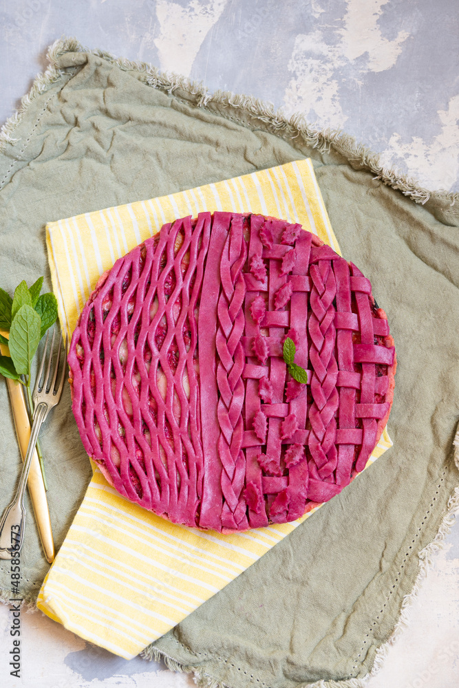 Quiche. Beetroot pia with vegetable filling Quiche. Beetroot pia with vegetable filling