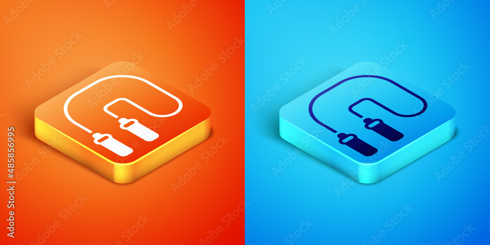 Isometric Jump rope icon isolated on orange and blue background. Skipping rope. Sport equipment. Vector Isometric Jump rope icon isolated on orange and blue background. Skipping rope. Sport equipment. Vector