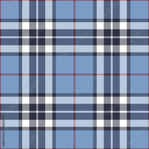 Tartan check plaid pattern in blue, red, white. Seamless classic Scottish Thomson tartan check for spring summer autumn winter blanket, duvet cover, scarf, other fashion fabric print. photo